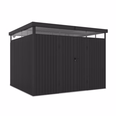 Abri de Jardin en Metal 7,66m2 Quarz – Ép. Robuste 0,40mm – Lampe Incluse – Fermeture À Clé – Lumière 360 -Toit plat