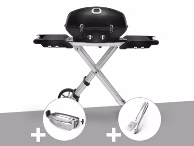 Barbecue à gaz Travel Q Pro 285X + Rôtissoire + Ensemble 2 ustensiles – Napoleon