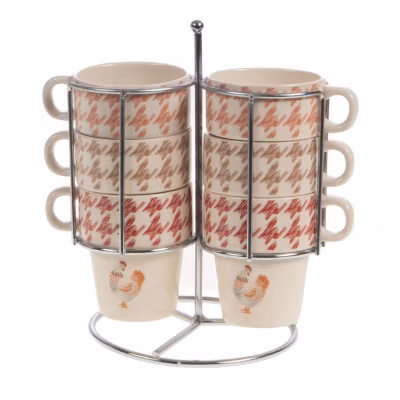Coffret de 6 tasses à expresso en grès avec support SIMONE