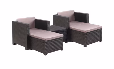 Salon de Jardin de 4 places en résine tressée anthracite (2 fauteuils + 2 poufs + table basse)