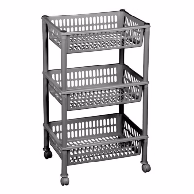 Chariot de rangement à roulettes avec 3 corbeilles – Blanc
