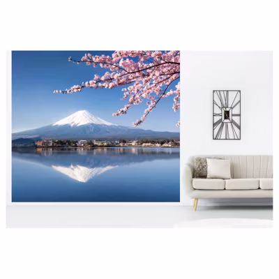 Papier peint intissé MONT FUJI et cerisier du Japon 300 x 270 cm (LxH) – Tapisserie panoramique Made in France par Scenolia