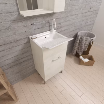 Meuble Évier 45Cm Chêne Blanc Avec Planche À Laver – Pratique