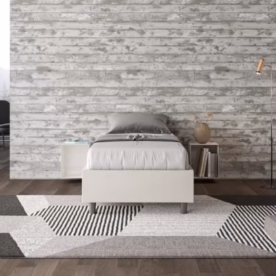 Lit Sommier avec sommier capitonné 80×200 simili cuir Azelia blanc