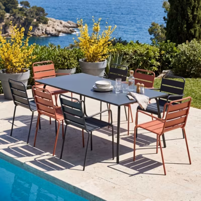 Ensemble table de jardin et 8 fauteuils en métal argile et gris Palavas  Oviala