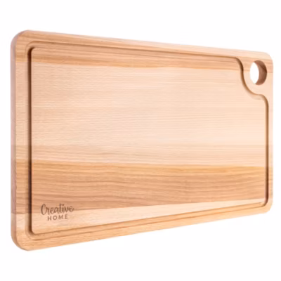 Creative Home Grande Planche a Decouper Bois – 42 x 24,5 x 1,5 cm – avec Rainure pour le Jus – Bois de Hêtre Naturel – Double Face