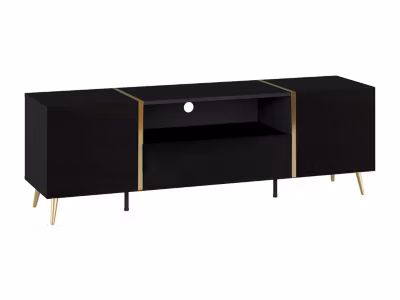 Meuble TV avec 2 portes, 1 tiroir et 1 niche – Noir brillant et Doré – MARZIALO
