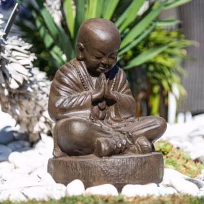 Statue moine shaolin brun antique 40 cm