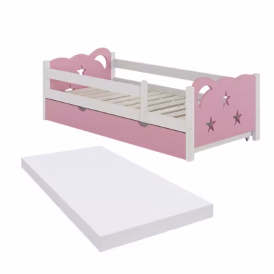 Vitalispa Lit pour enfant rose/blanc 80×160 cm avec tiroir et matelas