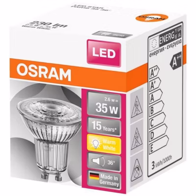 OSRAM Spot par16 LED 36 verre 2.6W GU10 230lm 2700K chaud – Boite de 1