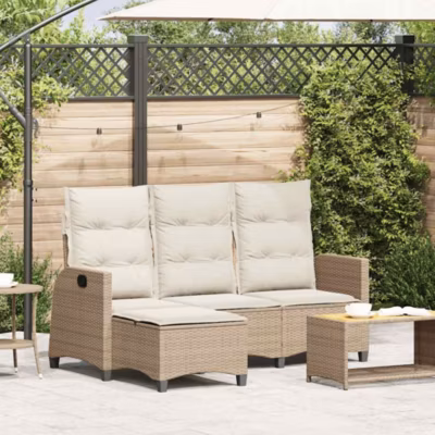 ZMH Canapé De Jardin Inclinable Coussins Forme De L Beige Polyrotin
