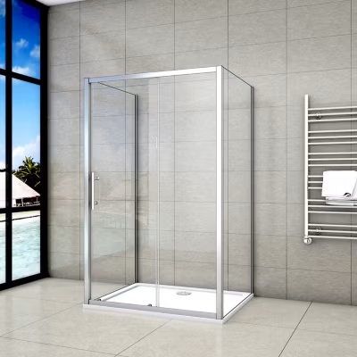 Cabine de douche coulissante avec 2 parois – 110x100x190cm – 5mm Verre transparent – alu chromé – Montage réversible