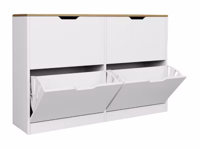 Meuble à chaussures avec 4 compartiments abattants – Blanc et naturel – LOTULA