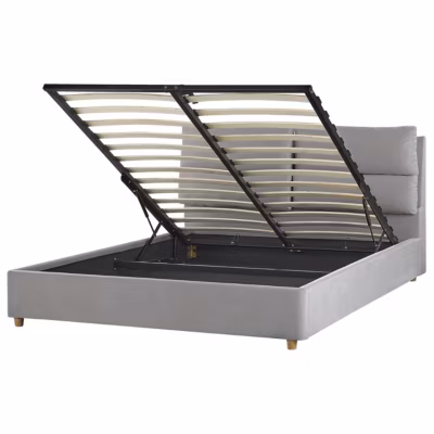 Lit ottoman Velours BATILLY 160 x 200 cm Gris clair