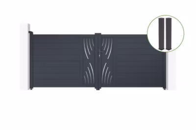 Portail battant 3,5m VELETA H.140cm alu gris + 2 poteaux 20x20cm H.166cm