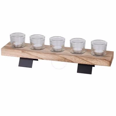 Bougeoir 5 bougies en bois et métal design naturel NATURAL LIVING