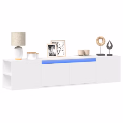 Meuble TV mural avec LED-Banc TV-Meuble Télé blanc 180x31x39,5 cm vidaXL 952609
