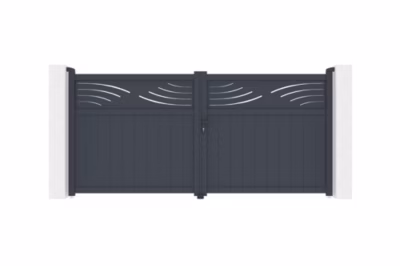 Portail battant ajustable en largeur 3,4m HALTI H.160cm alu gris