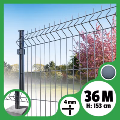 Kit grillage rigide poteaux ronds – longueur 36 mètres – 153 cm, Gris Anthracite, A sceller