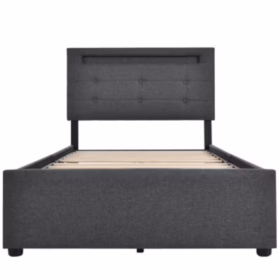 Lit Simple 90x200cm Rembourré Led 2 Tiroirs Tête Réglable Gris Blackcolors
