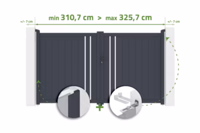 Portail battant ajustable en largeur 3m GIONA H.180cm alu gris
