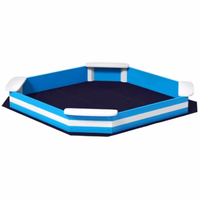 Bac à sable enfant 3-6 ans en bois – 4 sièges, doublure de fond – dim. 133 x 133 x 16 cm – bleu blanc
