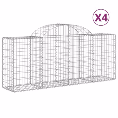 vidaXL Paniers à gabions arqués 4 pcs 200x50x80/100 cm Fer galvanisé, gabion, cage de gabion, panier de mur de gabion, mur 3146301