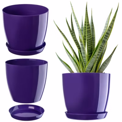 KADAX Pot de Fleur avec Support Couvercle en Plastique Pot de Fleur 20 cm Fleurs Violettes
