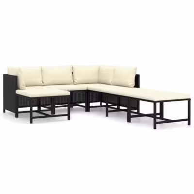 vidaXL Salon de jardin, 7 pcs avec coussins, Résine tressée Noir