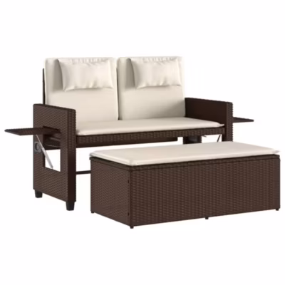 Banc inclinable de jardin avec coussins marron résine tressée vidaXL