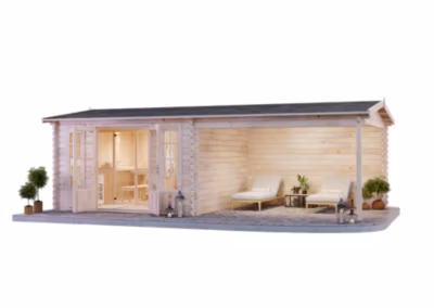 Sauna extérieur Freiburg-44 ISO FinnTherm, 76x4m dim ext (cas échéant incl débord de toit) naturel, 44mm, 30,2m² superficie totale