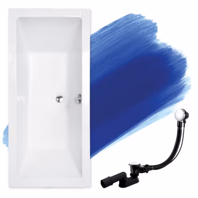Baignoire rectangulaire 165 x 75 QUADRO acrylique blanc, sans Habillage + Pieds + Vidage à chromé