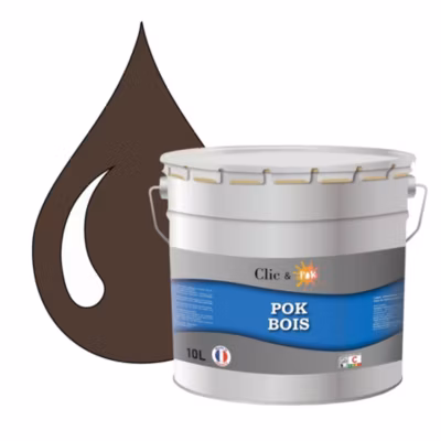 Peinture extérieure bois – Résistante aux intempéries POK BOIS – 10L – RAL 8028 – Brun Terre – Clic & Pok