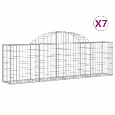 vidaXL Paniers à gabions arqués 7 pcs 200x30x60/80 cm Fer galvanisé, gabion, cage de gabion, panier de mur de gabion, mur de 31460