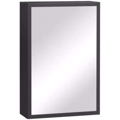 Armoire de toilette murale moderne avec miroir, 3 étagères, noire, idéale pour les salles de bains et le rangement gain de place.