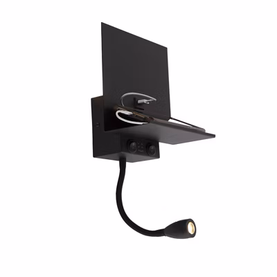 Applique murale moderne noire avec USB et bras flexible – Flero