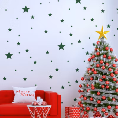 Stickers Lot des 130 étoiles – 35x65cm – verts – Autocollants adhésifs noël – décoration fêtes