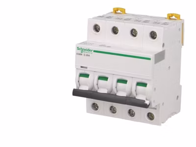 Disjoncteur modulaire tétrapolaire Schneider Acti9 iC60N 6A courbe D