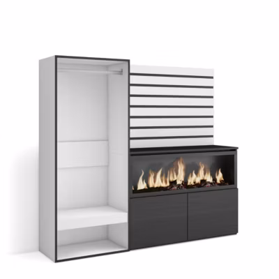 Buffet 167x35x145cm feu led sans chaleur XXL vestiaire ouvert blanc