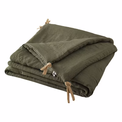 Édredon 150 x 150 cm lin lavé vert avec 4 nouettes en jute – LUISA