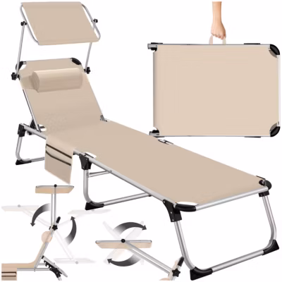 Chaise longue en aluminium pliables, avec coussins beige