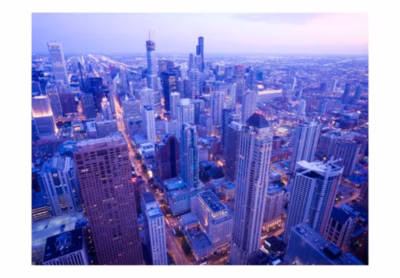 Papier peint intissé panoramique ville et architecture chicago : lumières timides au crépuscule 200×154 cm
