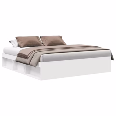Lit double, Lit adulte, Cadre de lit sans matelas blanc 200×200 cm