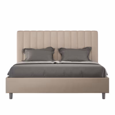 Lit en simili cuir gris tourterelle avec sommier rembourré Agueda 160×190