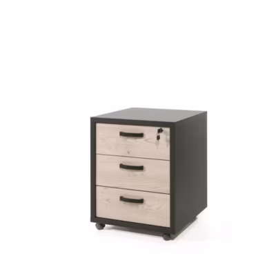 Caisson de rangement bureau 3 tiroirs Chene et Noir . Collection DEPE . Meublorama