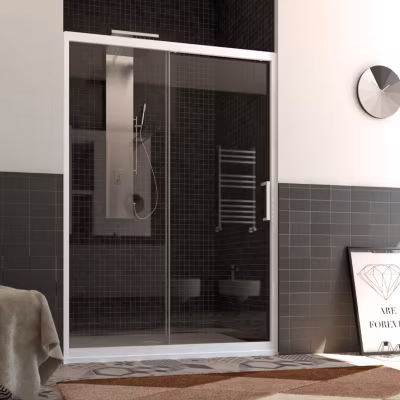 Porte de Douche en PVC 160 CM H200  Transparent mod. Glax Porte Unique Profil Blanc