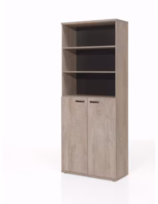 Bibliothèque de Bureau robuste – Meuble 2 Portes et étagères Chêne brut et Noir . Collection YUKON