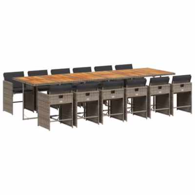 Prolenta Premium –  Ensemble à manger de jardin coussins 13 pcs gris résine tressée