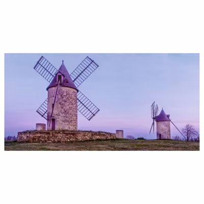 Brise vue imprimé MOULINS SAINT EMILION, H.1.5 x L.3 m, 100% occultant, Made in France par Scenolia + kit de fixation offert