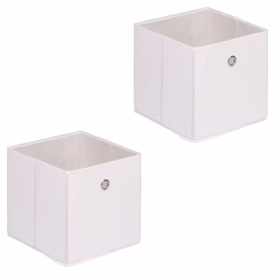 Lot de 2 boîtes de rangement ELA, en tissu blanc